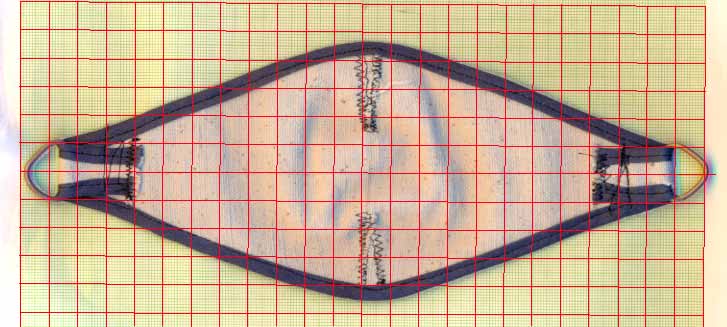 Scan of new, improved pouch, with 1 cm grid overlay